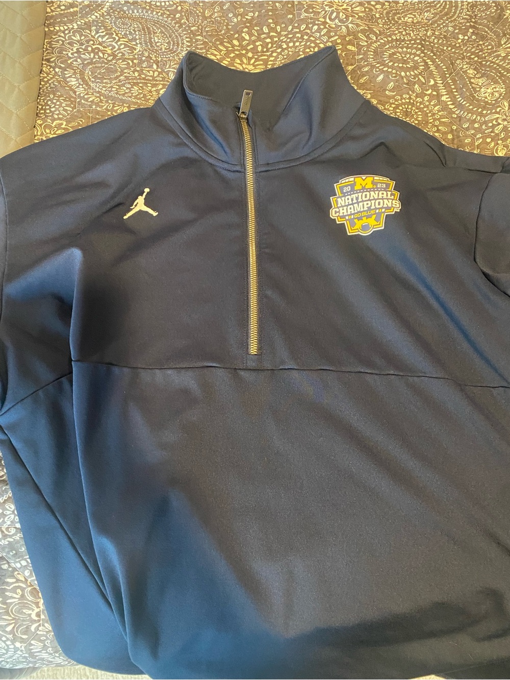 Jordan Navy Pullover with Gold Zipper and Multicolor Rose Patch